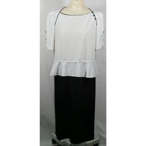 Vtg Jane Baar Maxi Dress Womens Black White Polka Dot Sz 14 Evening